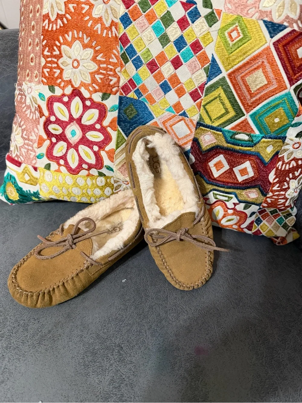 UGG Kids Chestnut Brown Sheepskin Moccasin Slippers